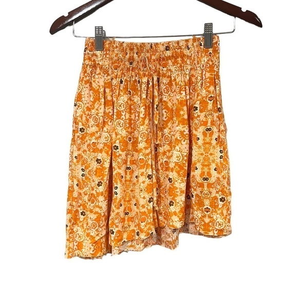 Free People All Over Print Raw Hem Slanted Mini Skirt Size Extra Small Drawstrin - Picture 4 of 5